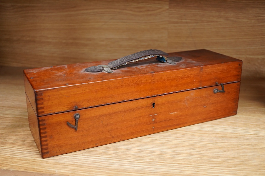 A Fuller’s Calculator, by W.F. Stanley, mahogany with a paper scale and brass cursors, mahogany cased, together with an instruction booklet, the case 35cm wide, 11cm deep, 10cm high